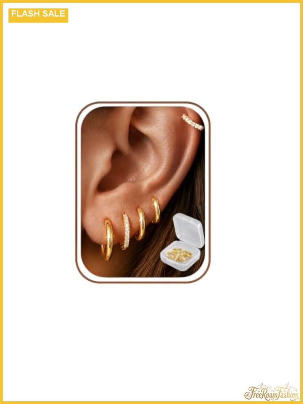14K Gold Plated 5 Pair Small Huggie Hoop Earrings Set for Women Sterling Silver